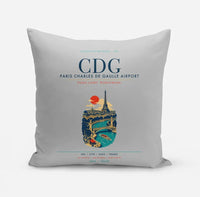 Thumbnail for Paris Charles de Gaulle Airport (CDG) design on light gray pillow