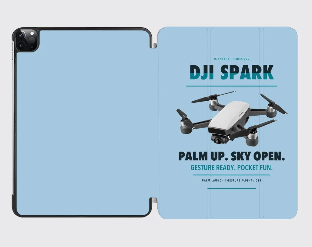 DJI Spark design on light blue ipad tablet case