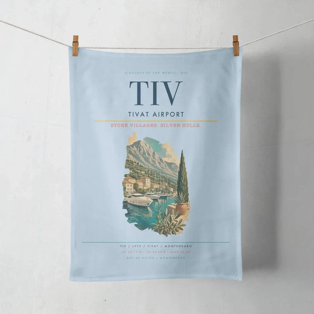 Tivat Airport (TIV) design on light blue towel