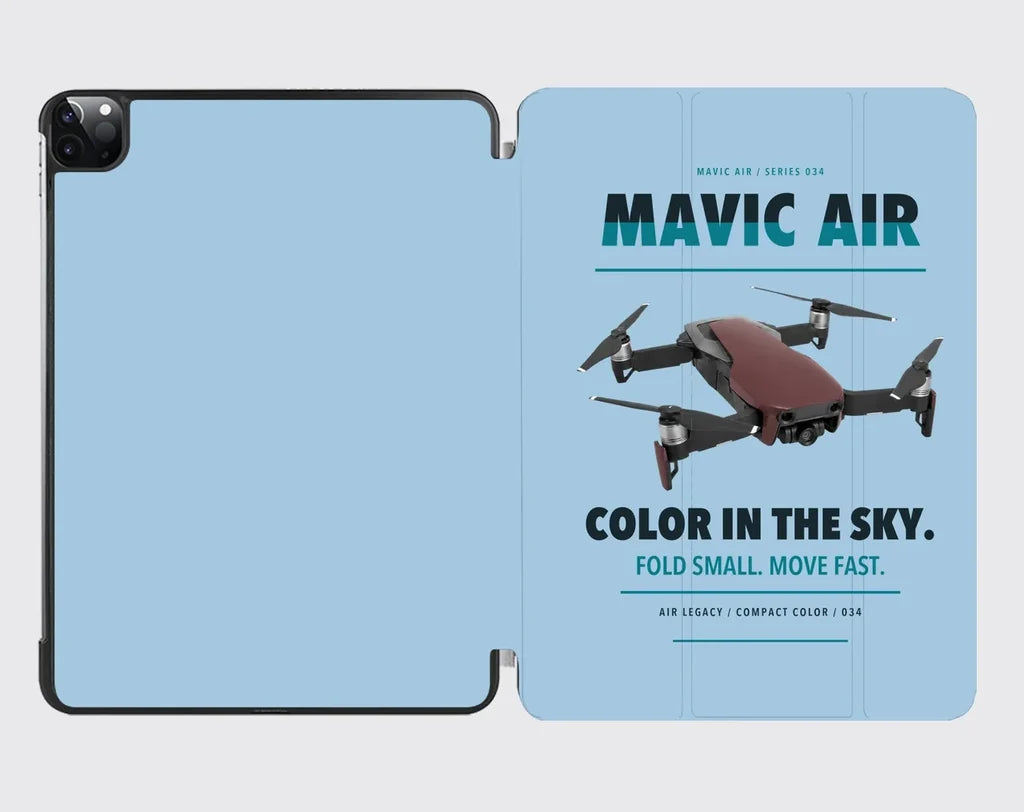 DJI Mavic Air design on light blue ipad tablet case