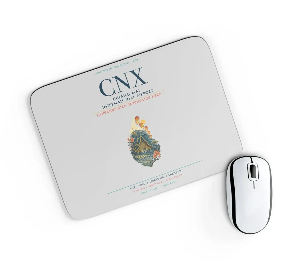 Chiang Mai International Airport (CNX) design on light gray rectangle mouse pad