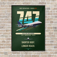Thumbnail for Boeing 747SP vertical canvas print - framed - dark green background