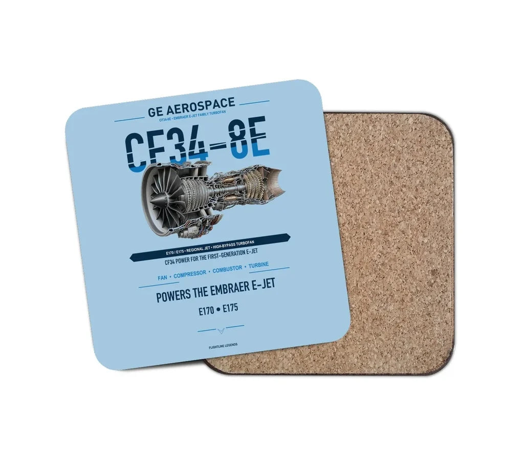 CF34-8E design on light blue 1 piece coaster