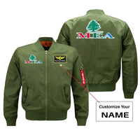 Thumbnail for Middle East Airlines(MEA) aviation design with custom name embroidered on green bomber jacket