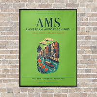 Thumbnail for Amsterdam Airport Schiphol AMS vertical canvas print - framed - light green background
