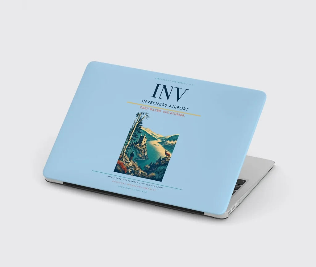 Inverness Airport (INV) design on light blue MacBook case