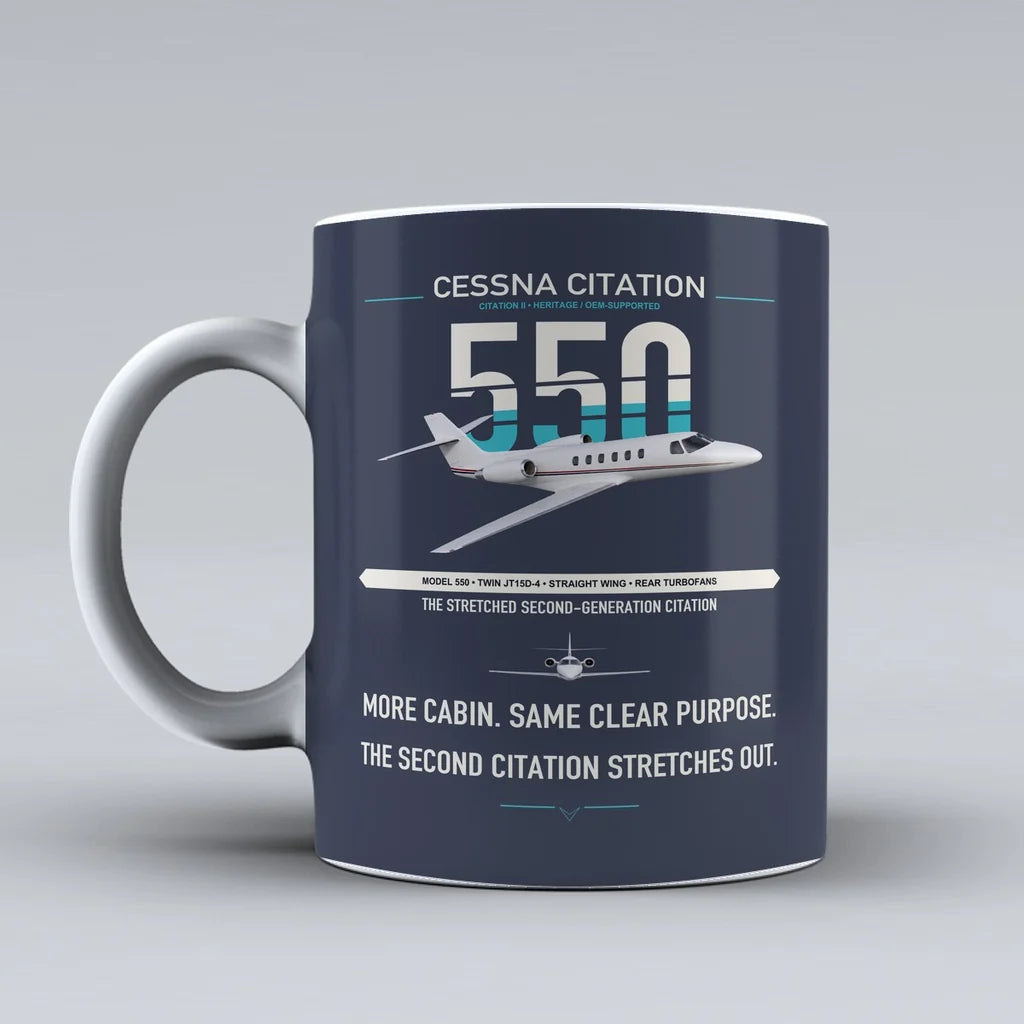 Cessna Citation 550 - Citation II design on dark blue ceramic mug, double-side print
