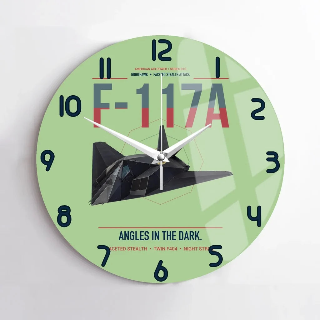 F-117A Nighthawk design on light green no frame wall clock
