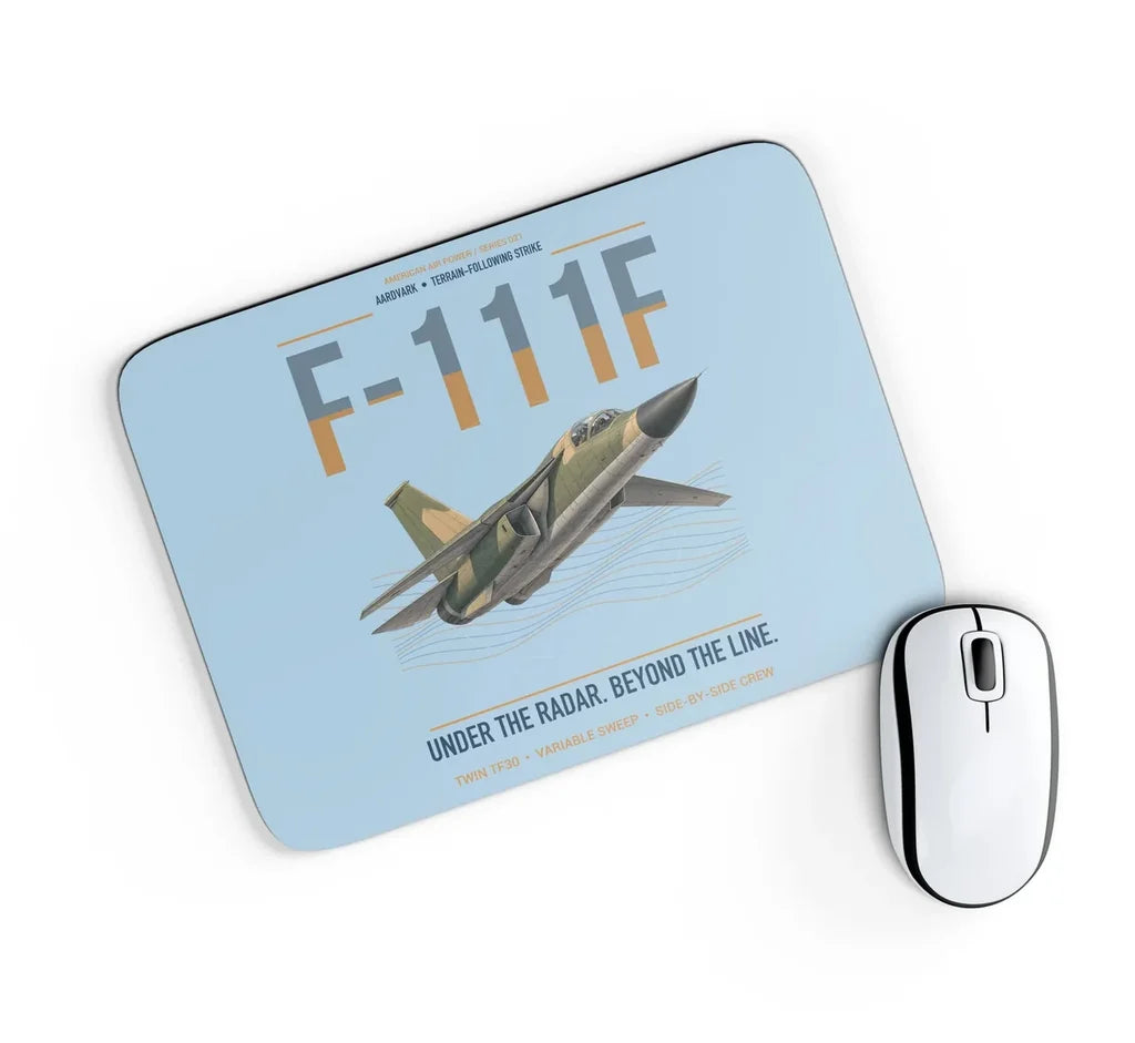 F-111F Aardvark design on light blue rectangle mouse pad