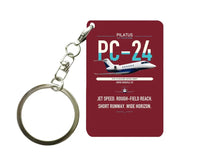 Thumbnail for Pilatus PC-24 design on dark red designed key chain, double-side print