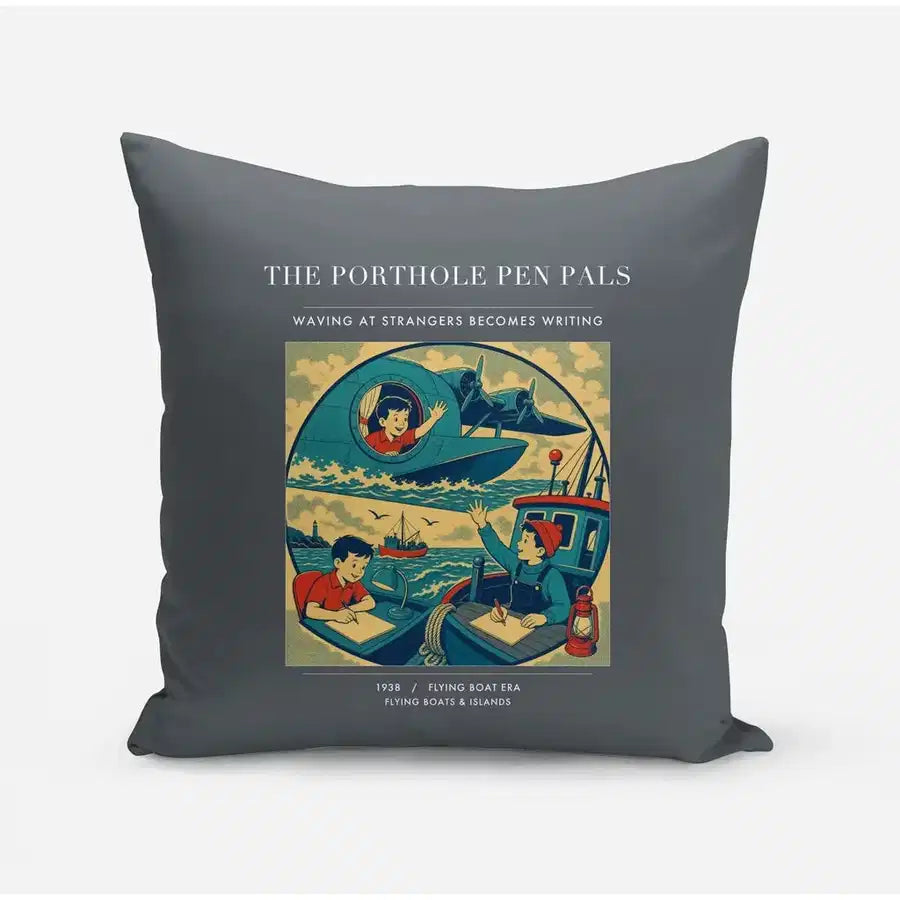 VINTAGE G4439 - The Porthole Pen Pals - Designed Pillows design on gray