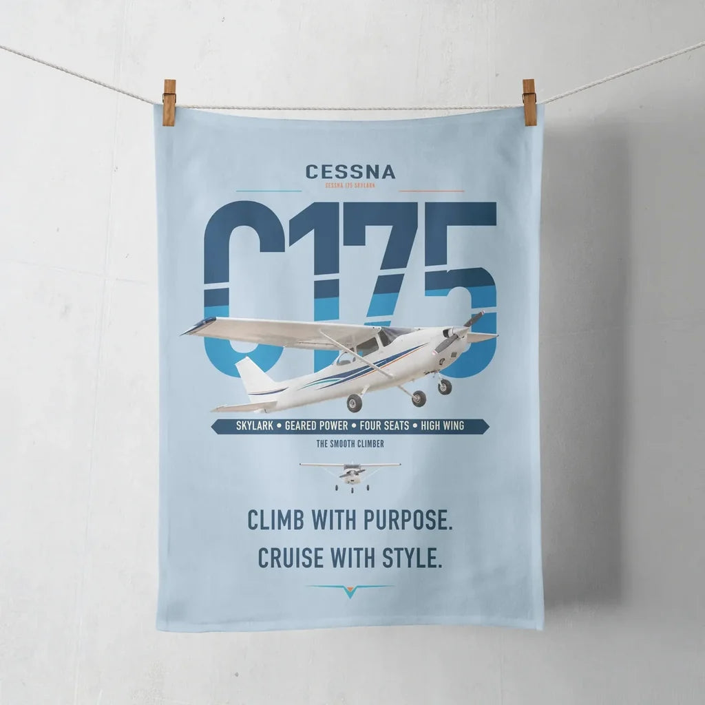 Cessna 175 Skylark design on light blue towel