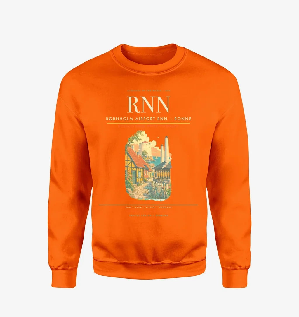 Bornholm Airport (RNN) design on orange sweatshirt