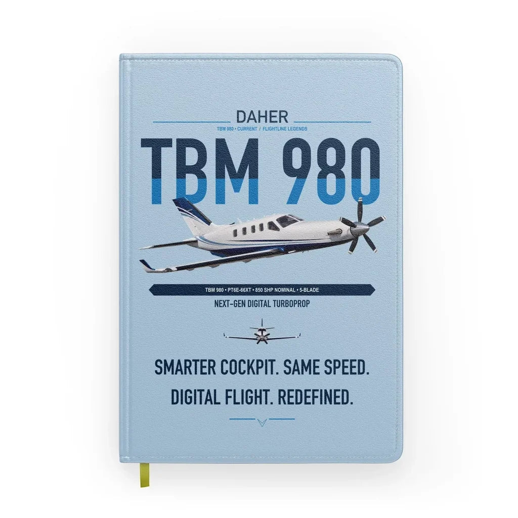 Daher TBM 980 design on light blue notebook