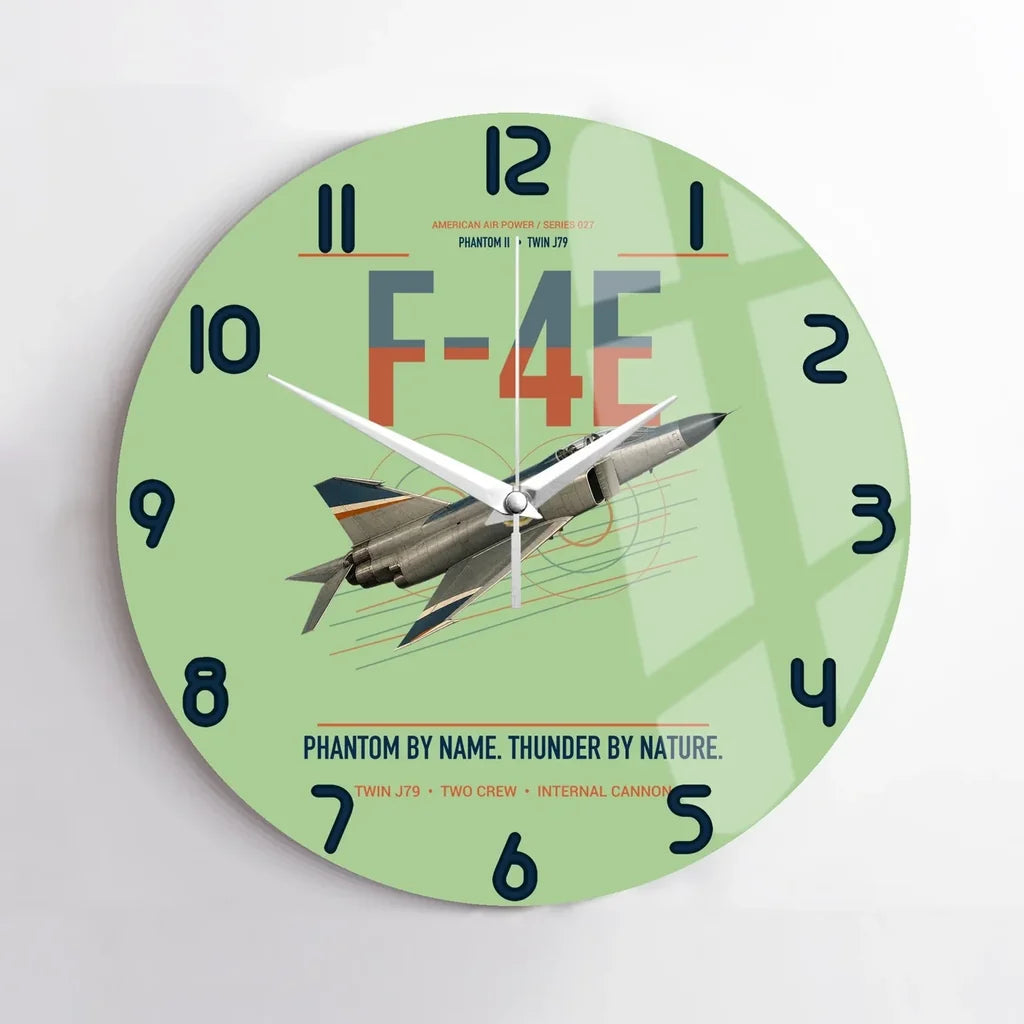 F-4E Phantom II design on light green no frame wall clock