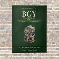 Thumbnail for Milan Bergamo Airport BGY vertical canvas print - framed - dark green background