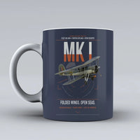 Thumbnail for Fairey Swordfish Mk I design on dark blue ceramic mug, double-side print
