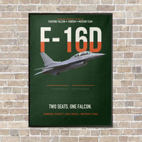 Thumbnail for F-16D Fighting Falcon Two Seats One Falcon vertical canvas print - framed - dark green background