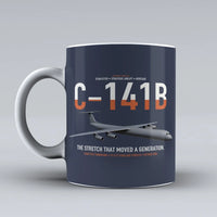 Thumbnail for C-141B Starlifter design on dark blue ceramic mug, double-side print