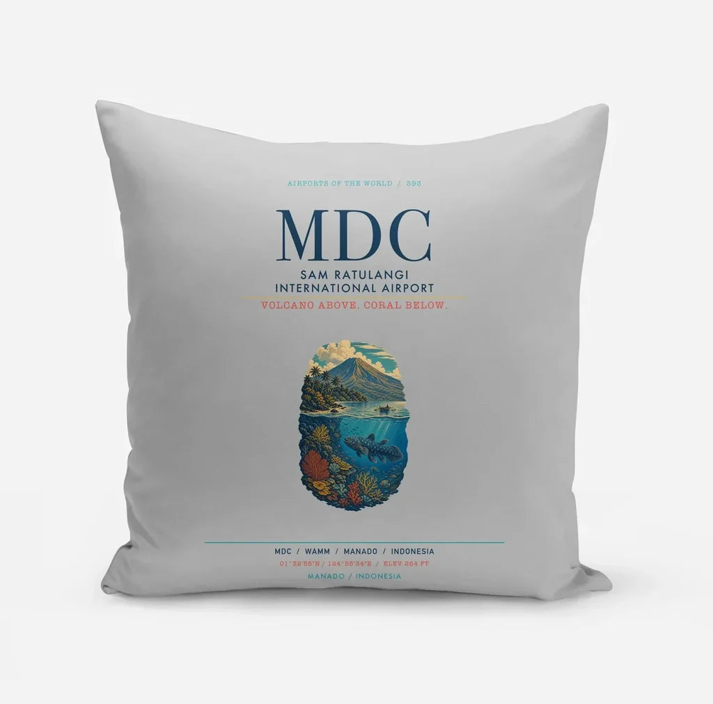 Sam Ratulangi International Airport Manado (MDC) design on light gray pillow