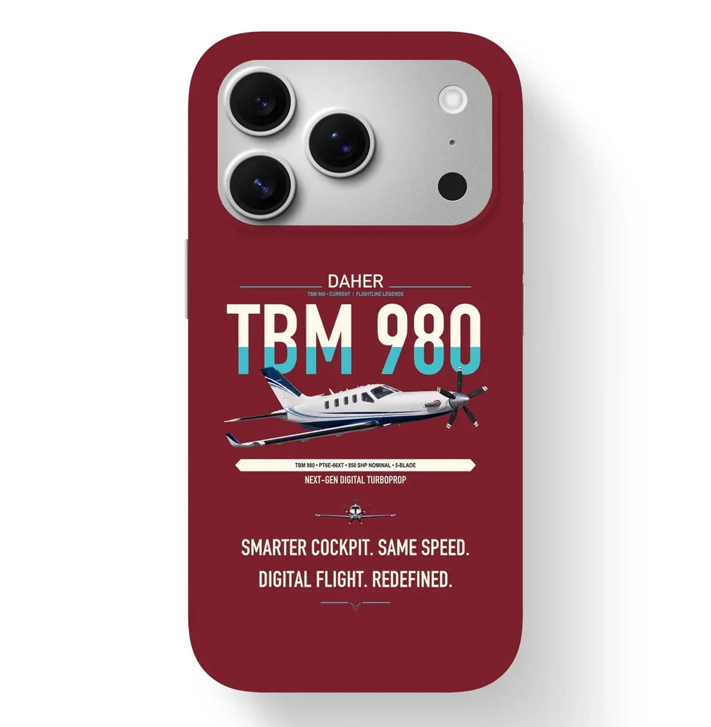 Daher TBM 980 design on dark red magsafe iphone case, for iPhone 17 Pro