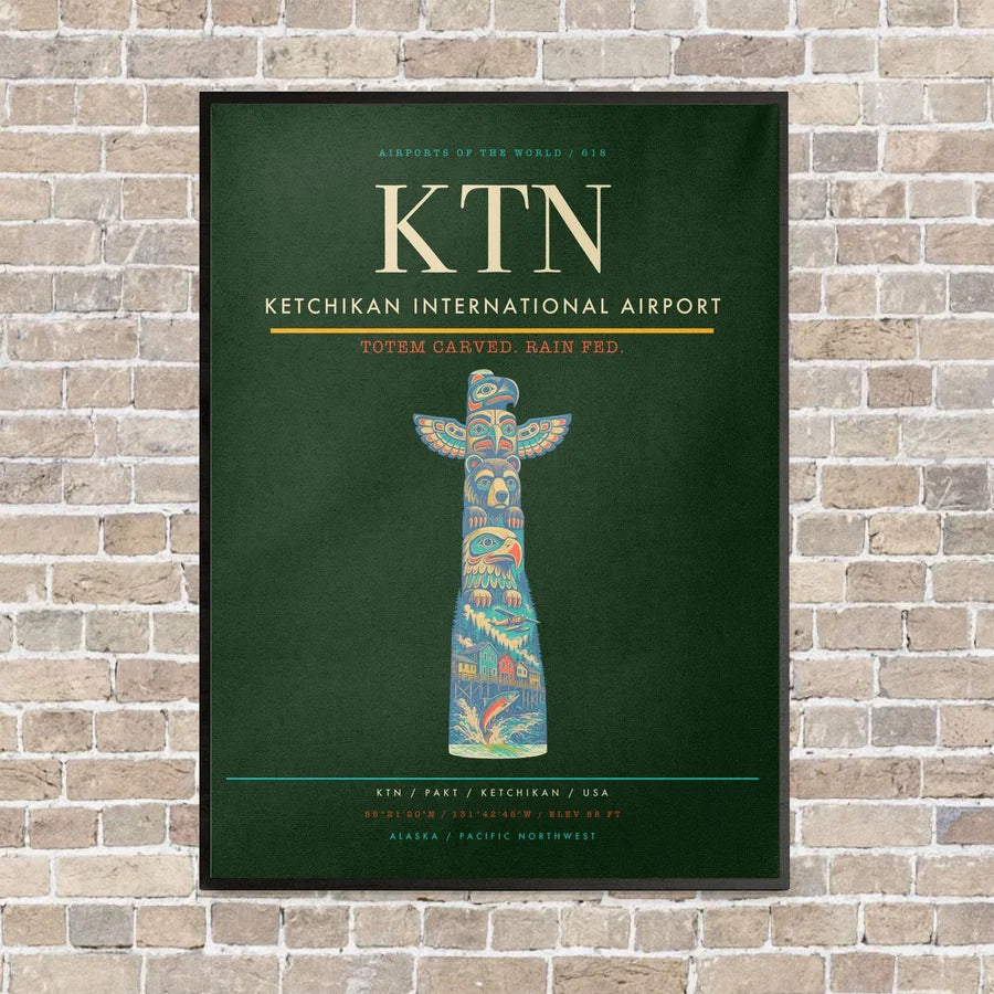 Ketchikan International Airport KTN vertical canvas print - framed - dark green background