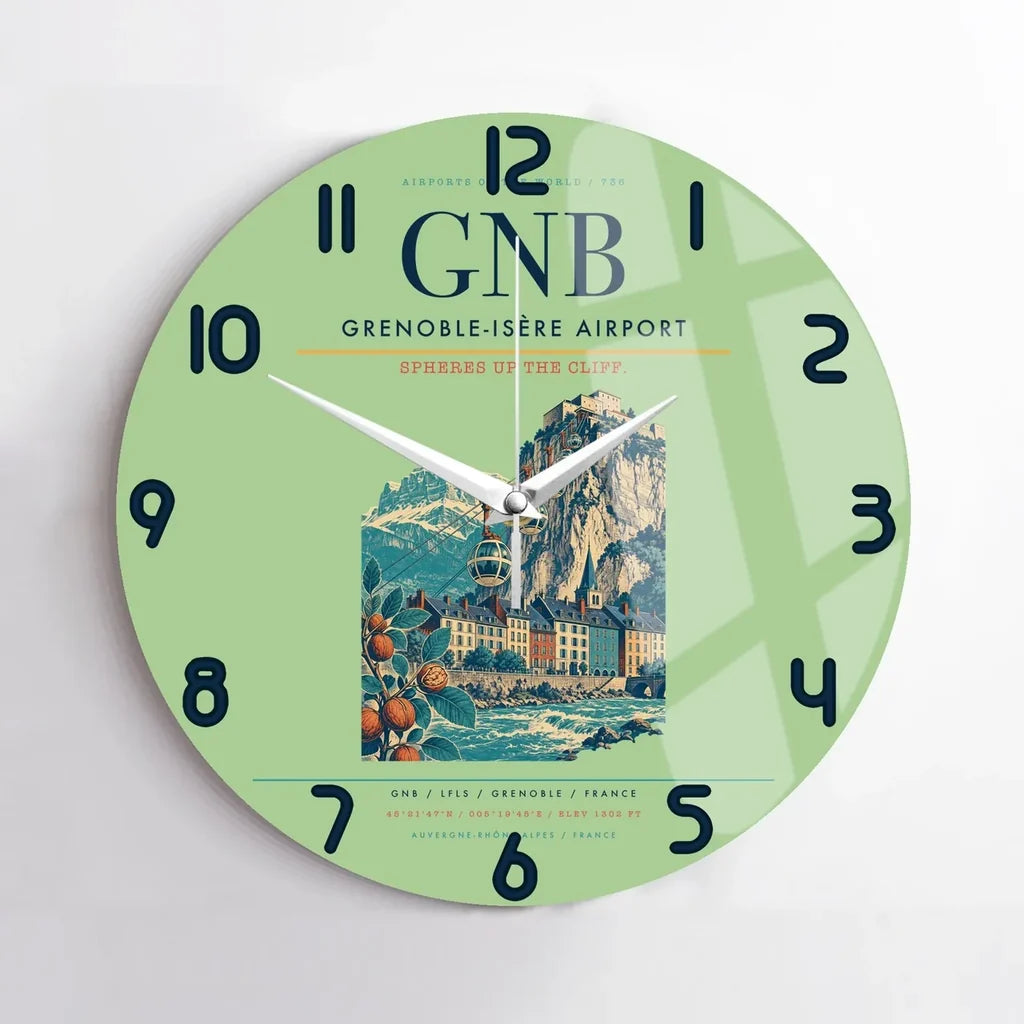 Grenoble-Isère Airport (GNB) design on light green no frame wall clock
