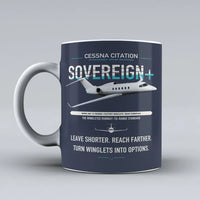 Thumbnail for Cessna Citation Sovereign+ design on dark blue ceramic mug, double-side print