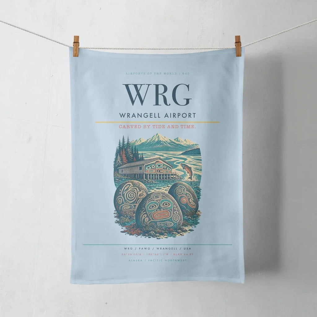 Wrangell Airport (WRG) design on light blue towel