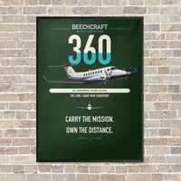 Thumbnail for Beechcraft King Air 360 vertical canvas print - framed - dark green background