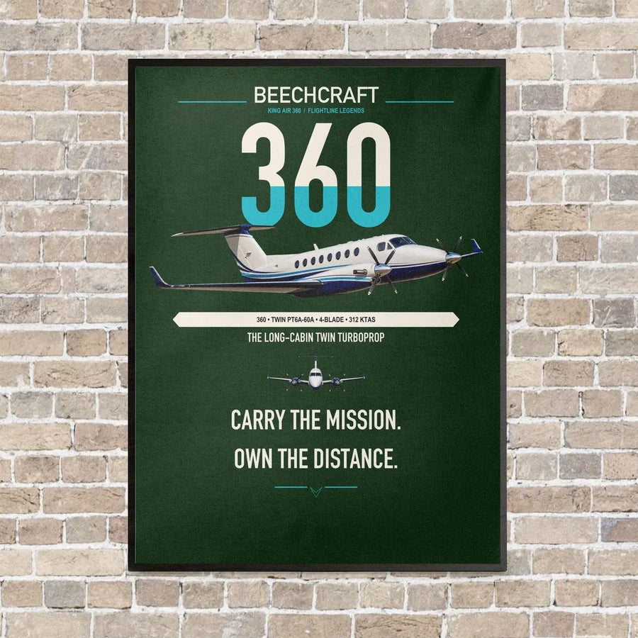 Beechcraft King Air 360 vertical canvas print - framed - dark green background