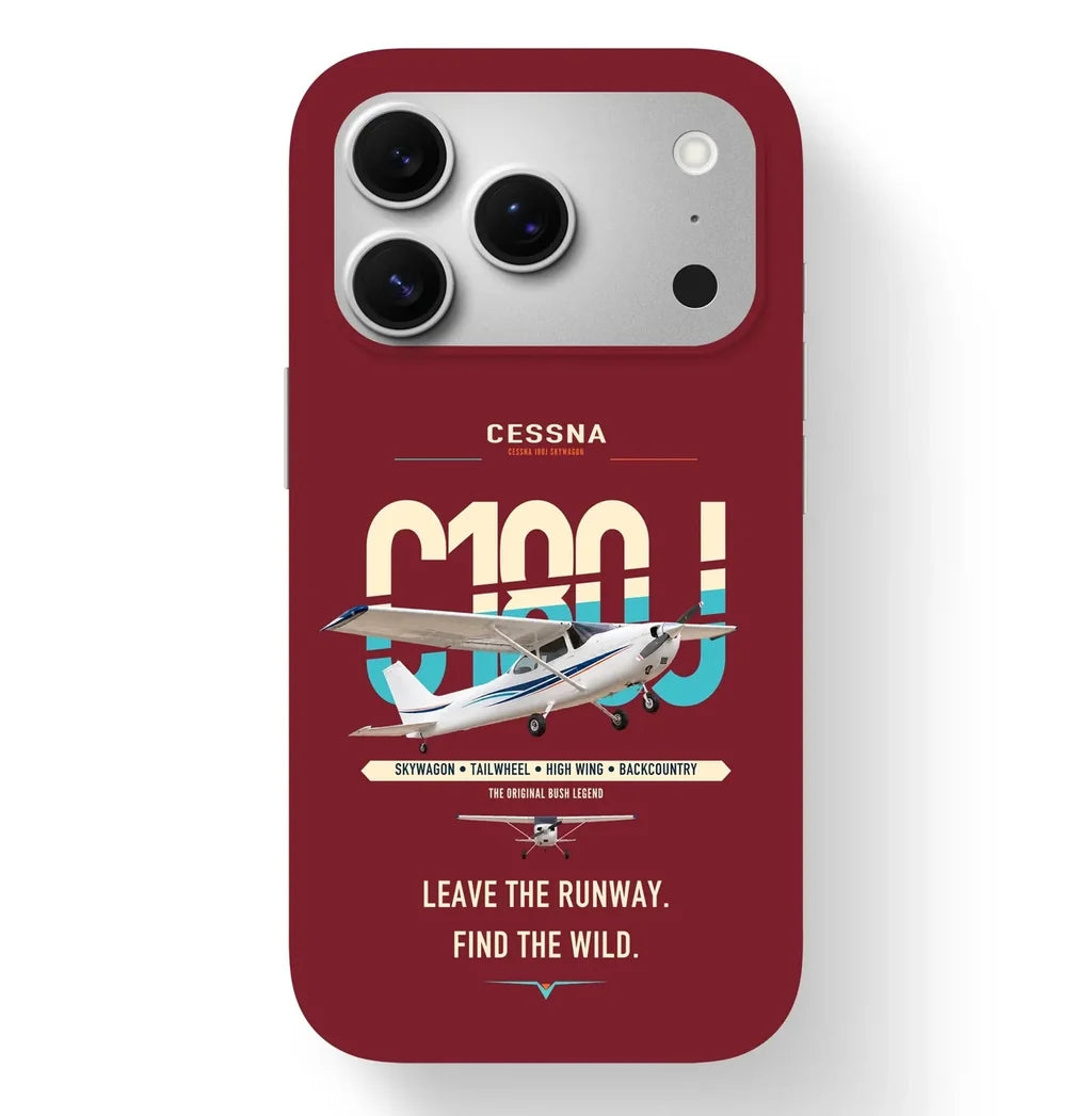 Cessna 180J Skywagon design on dark red magsafe iphone case, for iPhone 17 Pro