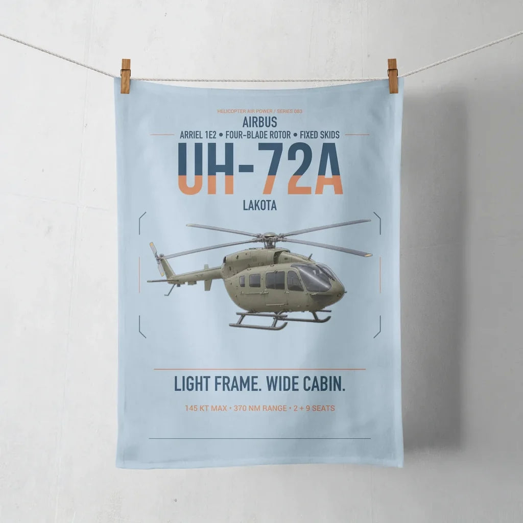 Airbus UH-72A Lakota design on light blue towel
