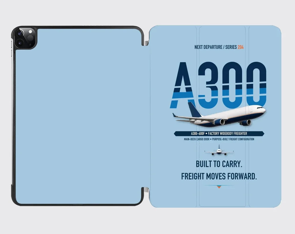 Airbus A300-600F design on light blue ipad tablet case