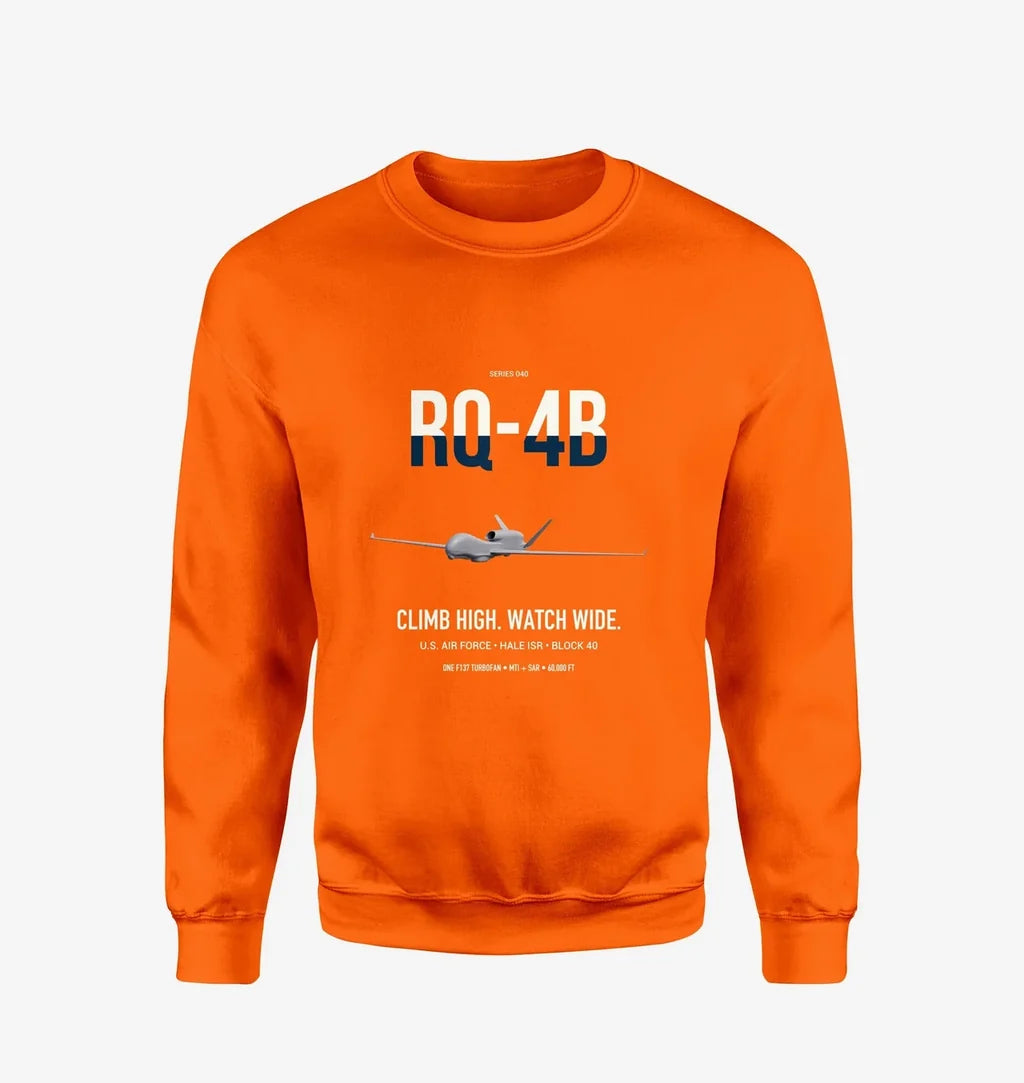 RQ-4B Global Hawk design on orange sweatshirt