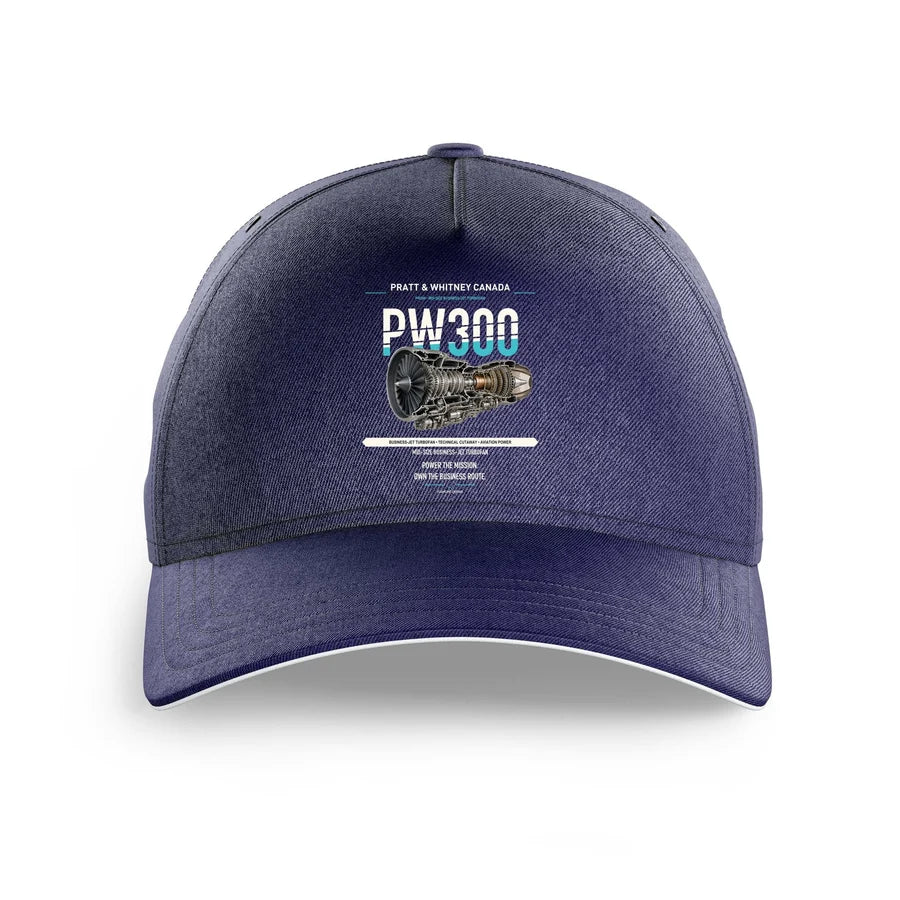 PW300 design on dark blue printed hat
