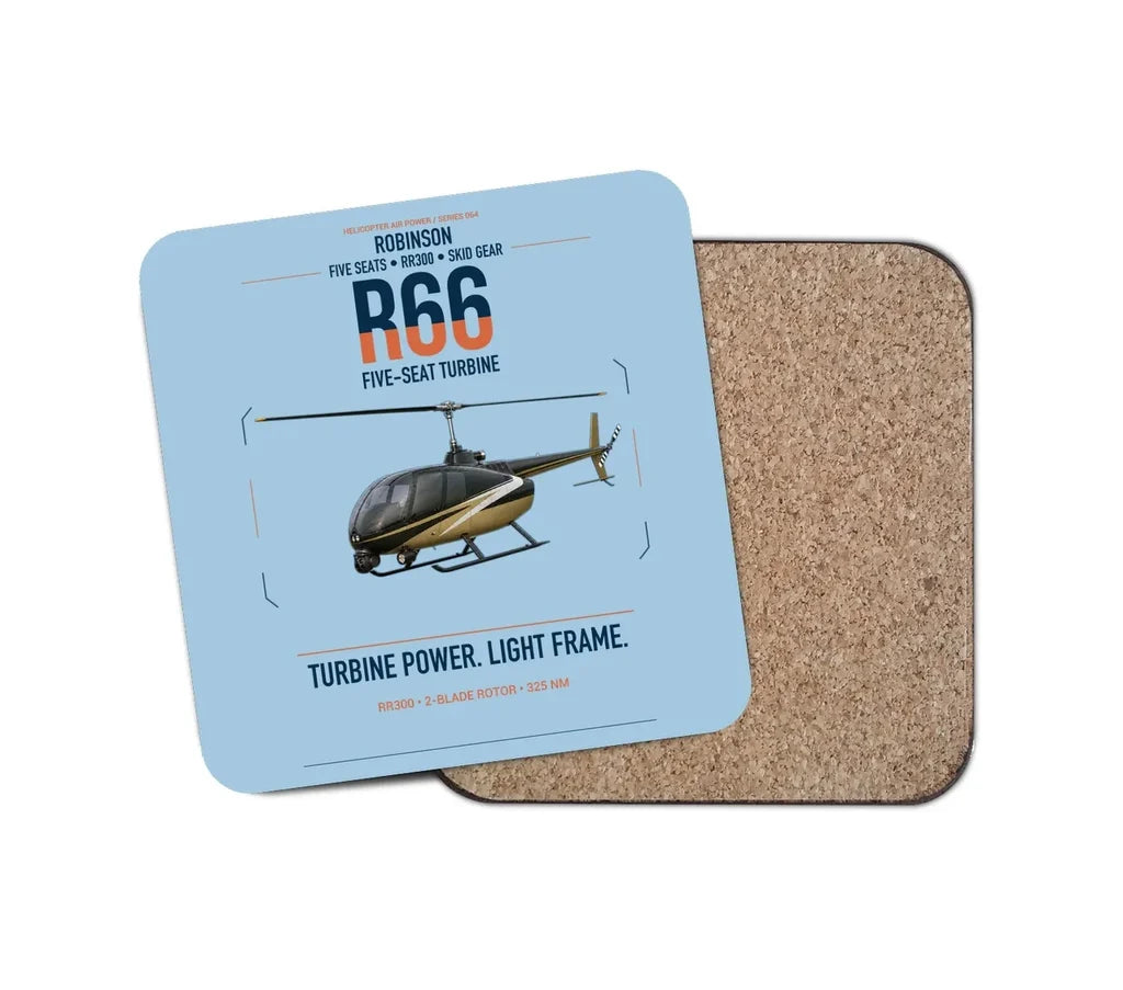 Robinson R66 design on light blue 1 piece coaster