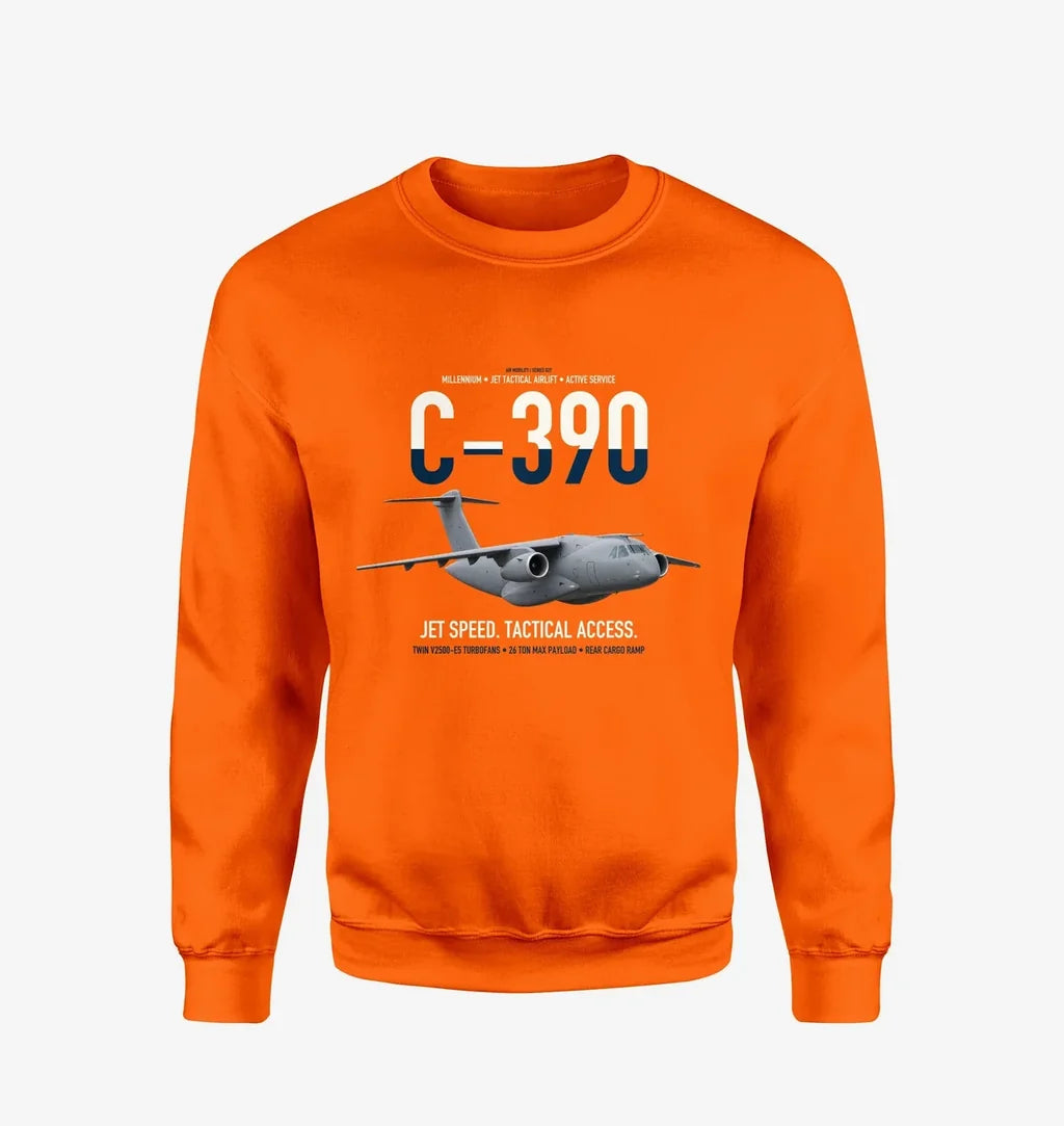 C-390 Millennium design on orange sweatshirt