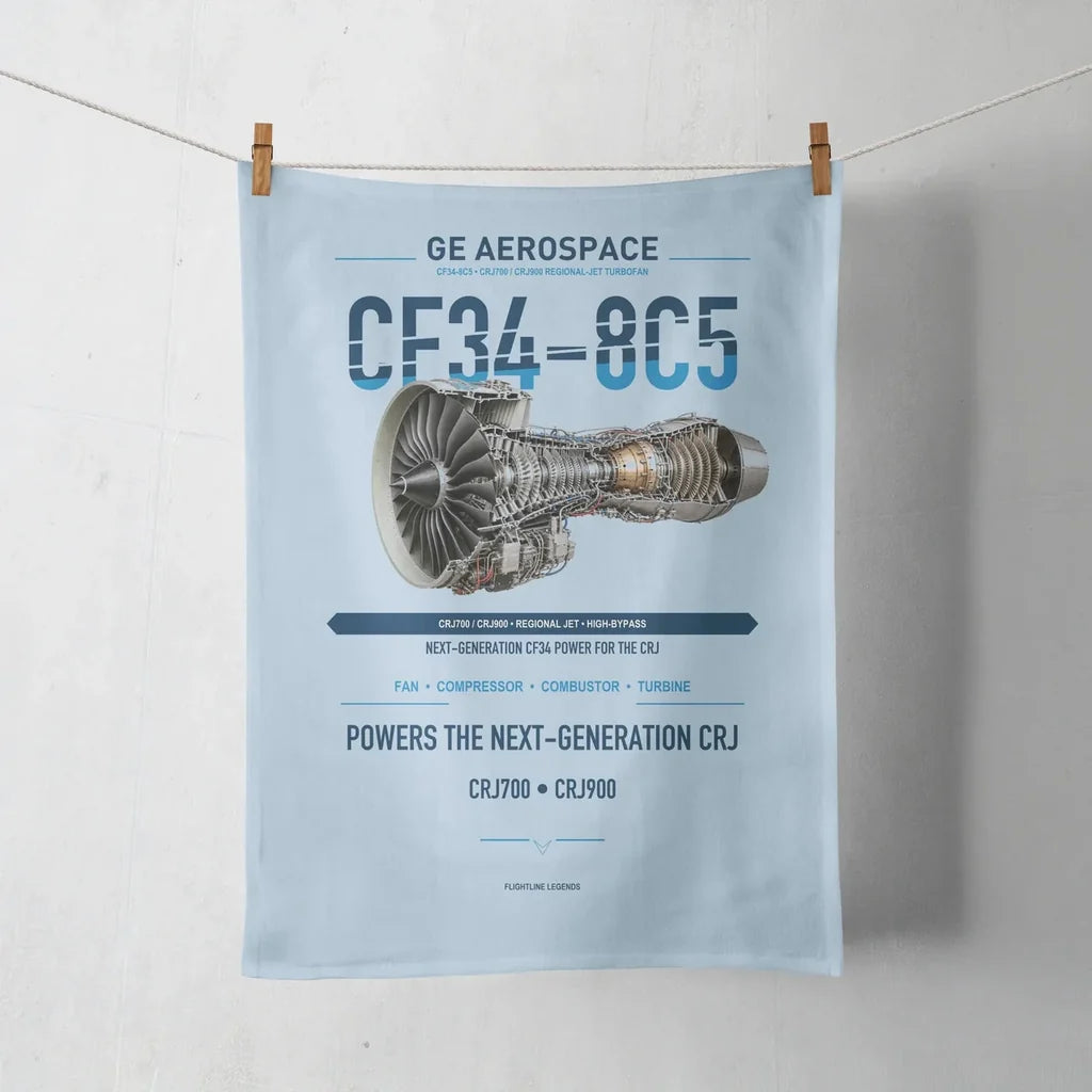 CF34-8C5 design on light blue towel