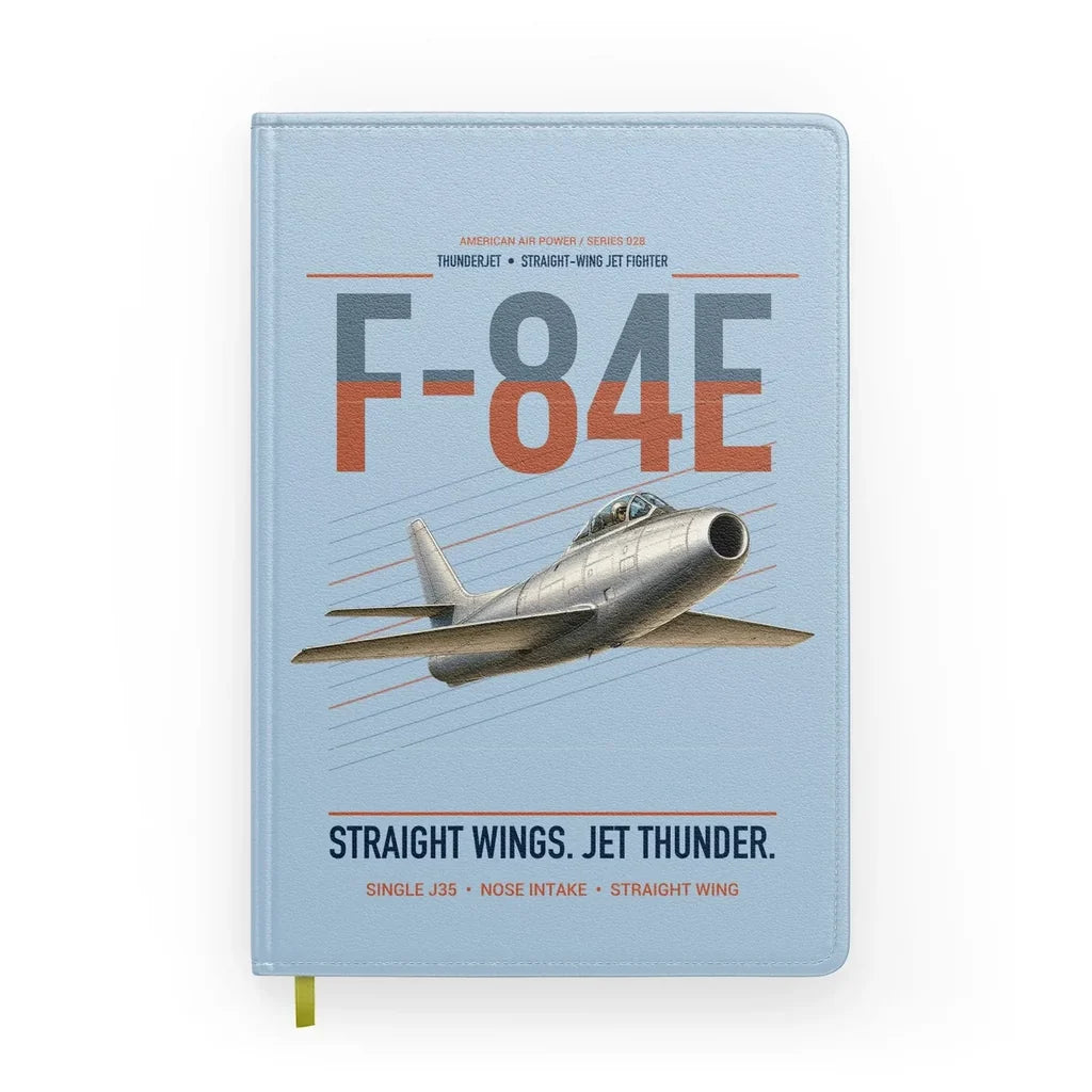 F-84E Thunderjet design on light blue notebook