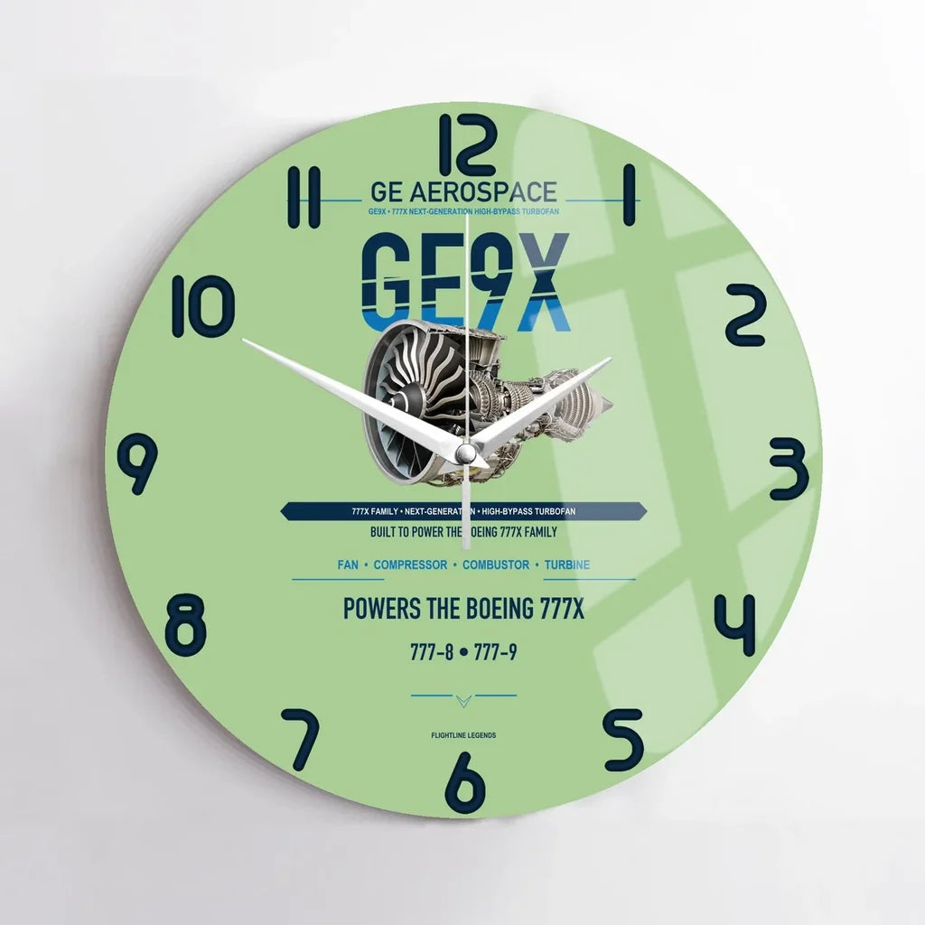 GE9X design on light green no frame wall clock