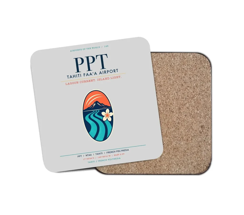 Tahiti Faa'a Airport (PPT) design on light gray 1 piece coaster