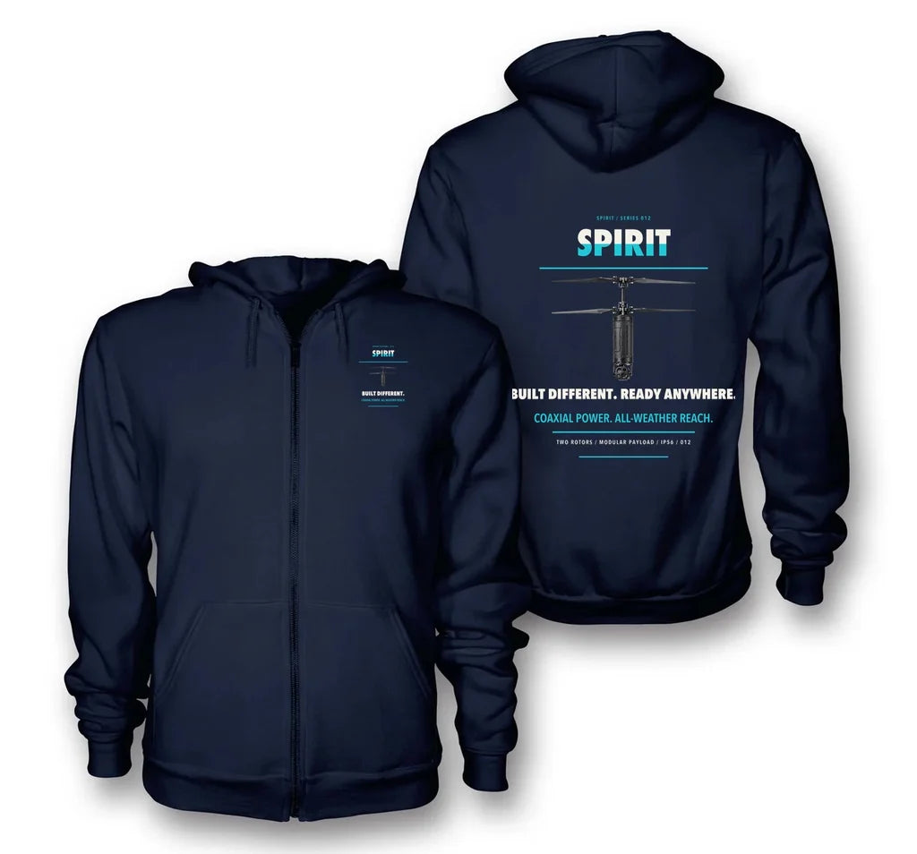 Ascent AeroSystems Spirit design on navy blue zipped hoodie
