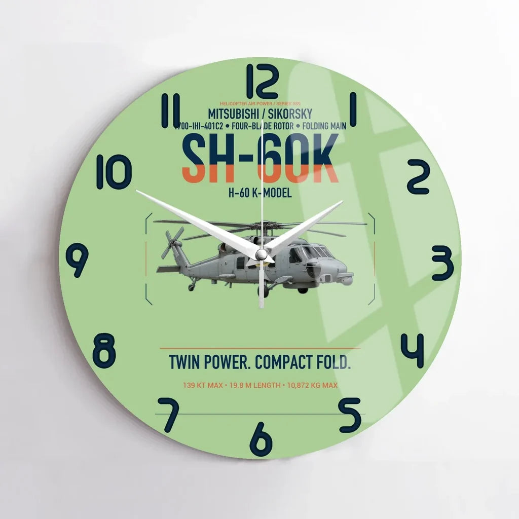 Mitsubishi Sikorsky SH-60K design on light green no frame wall clock