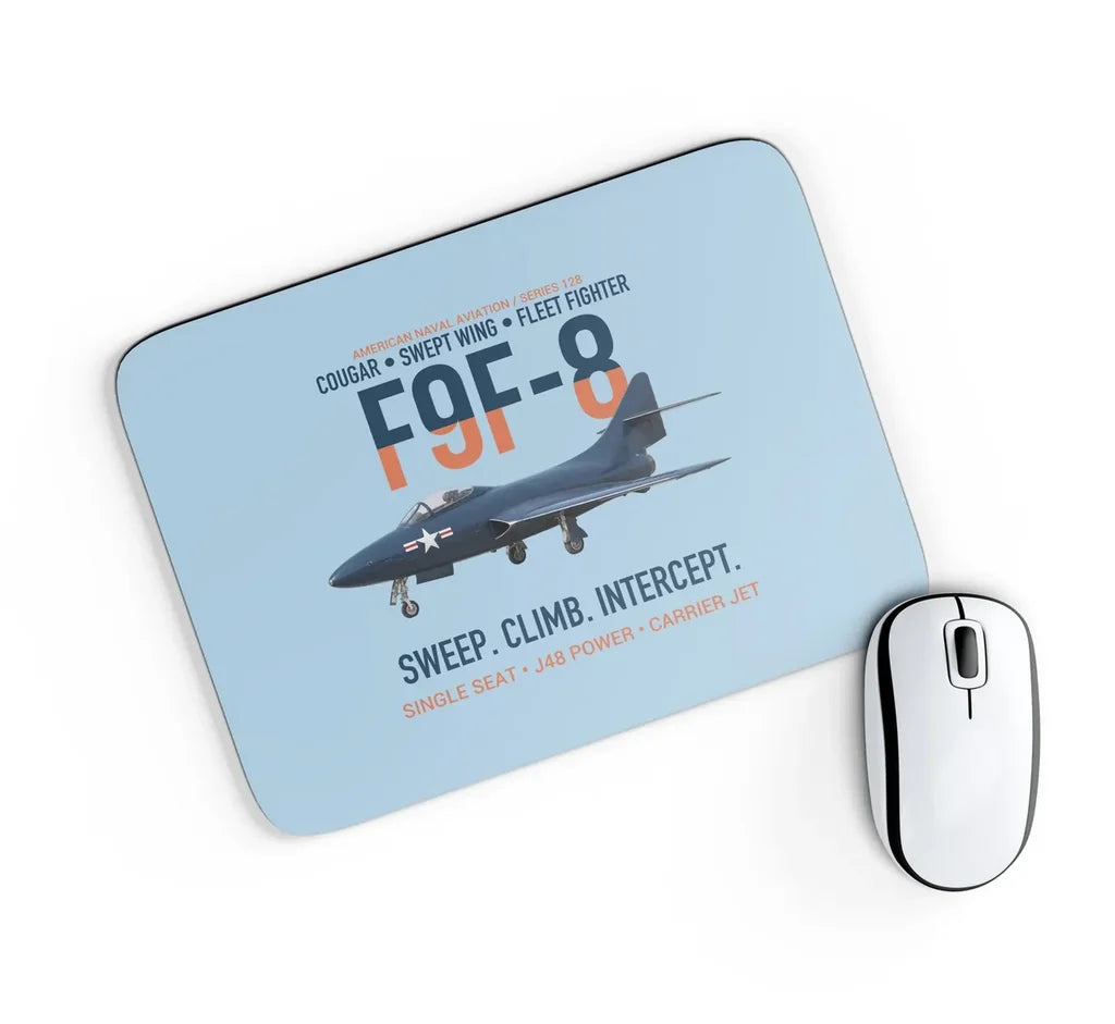 F9F-8 Cougar Swept Wing Carrier Fighter design on light blue rectangle mouse pad