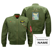 Thumbnail for Saint John Airport (YSJ) design on green bomber jacket with custom name patch