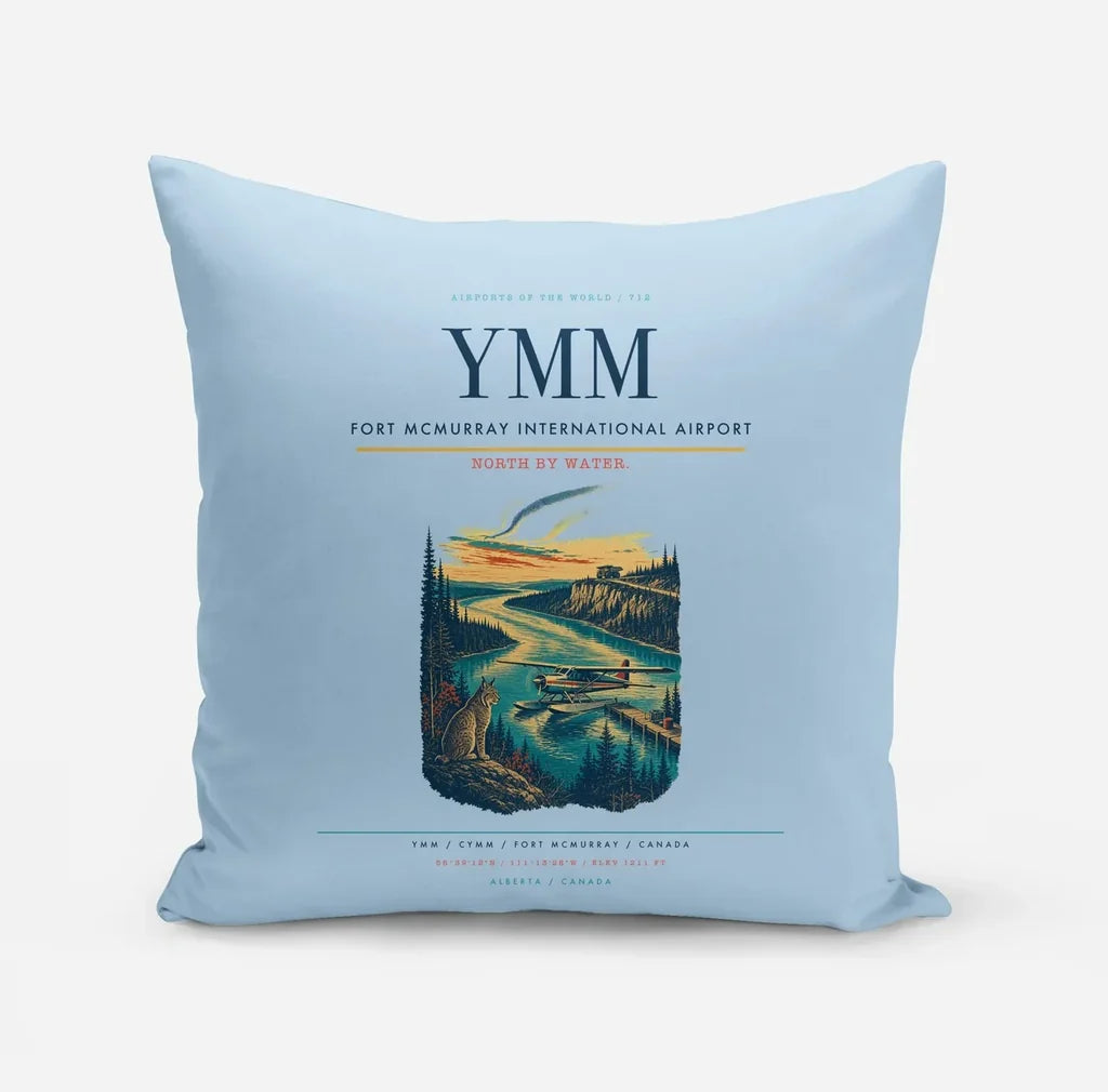 Fort McMurray International Airport (YMM) design on light blue pillow