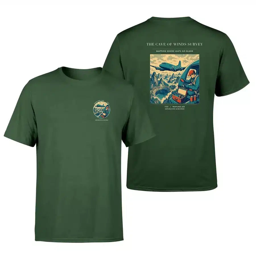 VINTAGE G4293 - The Cave Of Winds Survey - Double-Side T-Shirt design on darkgreen double side t shirt
