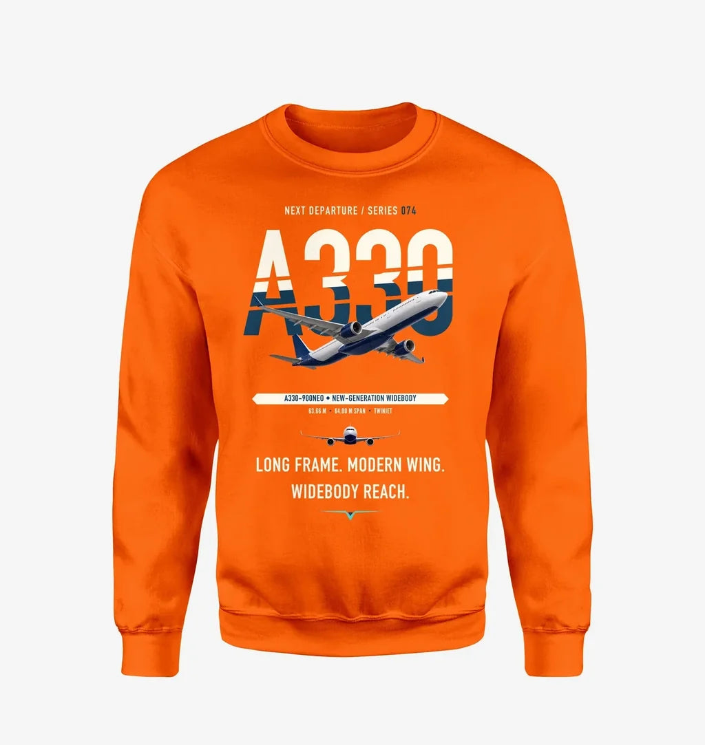 Airbus A330-900neo design on orange sweatshirt