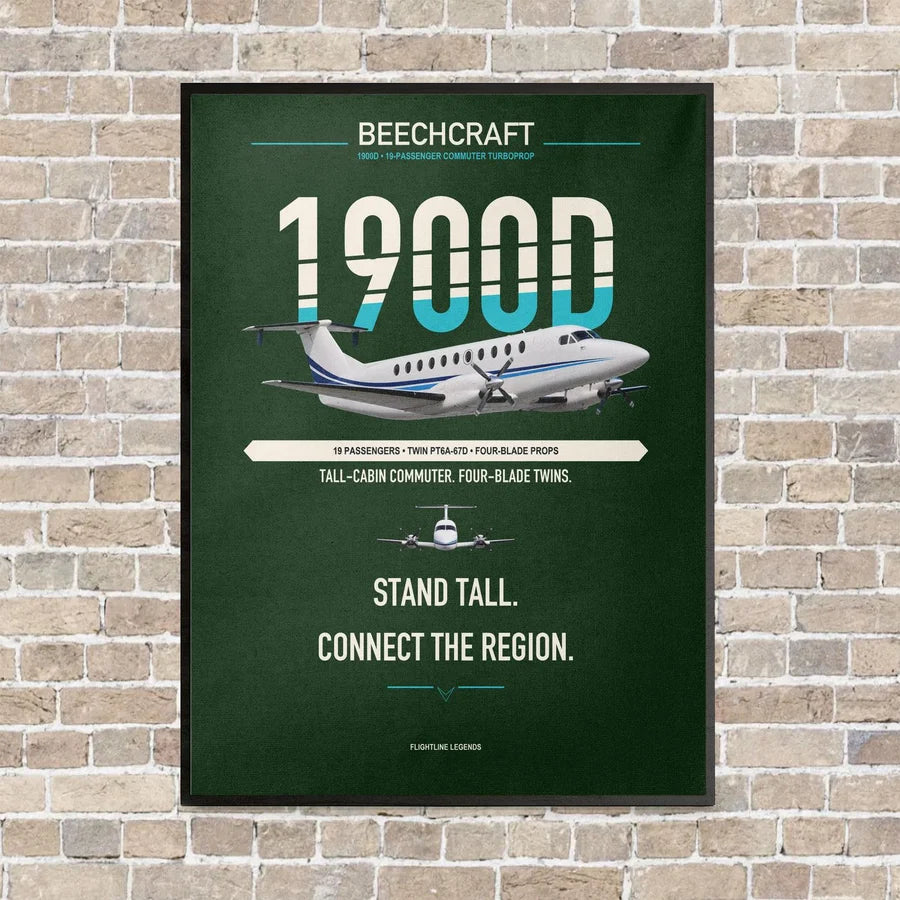 Beechcraft 1900D vertical canvas print - framed - dark green background